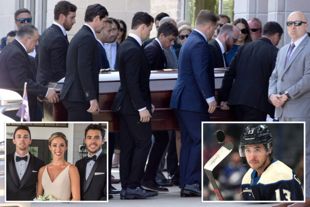 Side-by-side caskets at tearful funeral for tragic hockey-playing brothers Johnny and Matthew Gaudreau