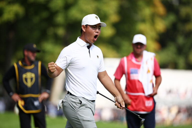 Tom Kim continues to be electric factory at 2024 Presidents Cup, shares chest bump with Si Woo Kim