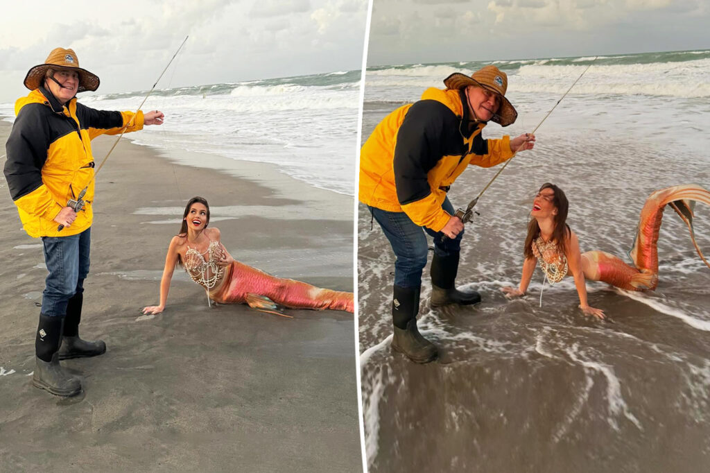 Bill Belichick, 72, hooks girlfriend Jordon Hudson, 24, as a mermaid on the beach for Halloween couple’s costume