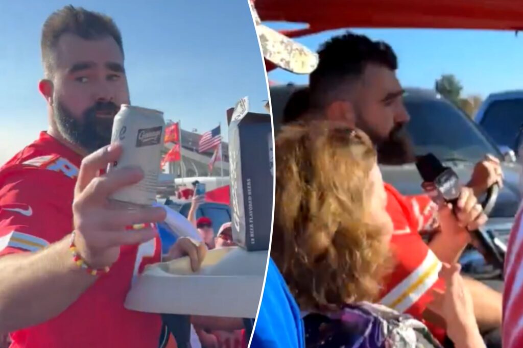 Jason Kelce doles out beer in wild Chiefs tailgate scene ahead of ‘Monday Night Football’