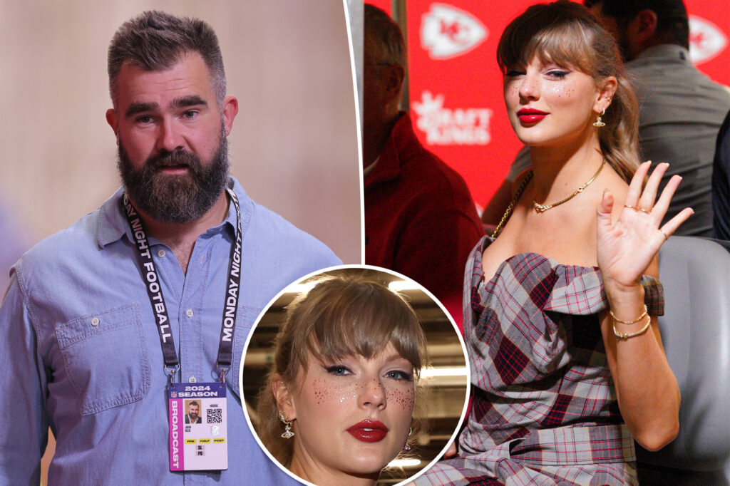 Jason Kelce praises Taylor Swift’s glitter freckles, plaid ensemble ahead of Chiefs vs. Saints game