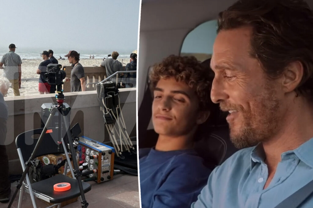 Matthew McConaughey mentors nervous son Levi, 16, on set as teen makes acting debut in ‘Way of the Warrior Kid’