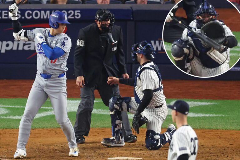 Yankees’ Austin Wells hit with catcher’s interference call in brutal World Series moment