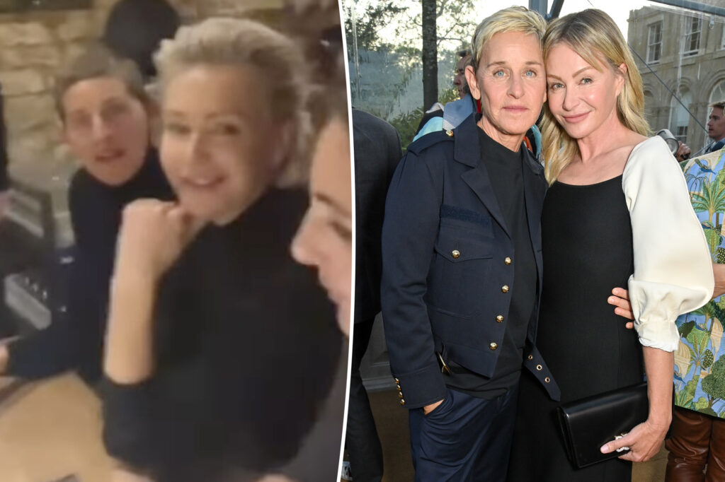 Brunette Ellen DeGeneres nearly unrecognizable at UK pub alongside Portia de Rossi after fleeing the US post-election
