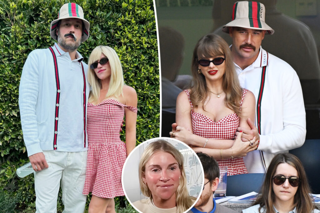 Kelly and Matt Stafford dress as Taylor Swift and Travis Kelce for Halloween after saying she’s ‘tired’ of the singer