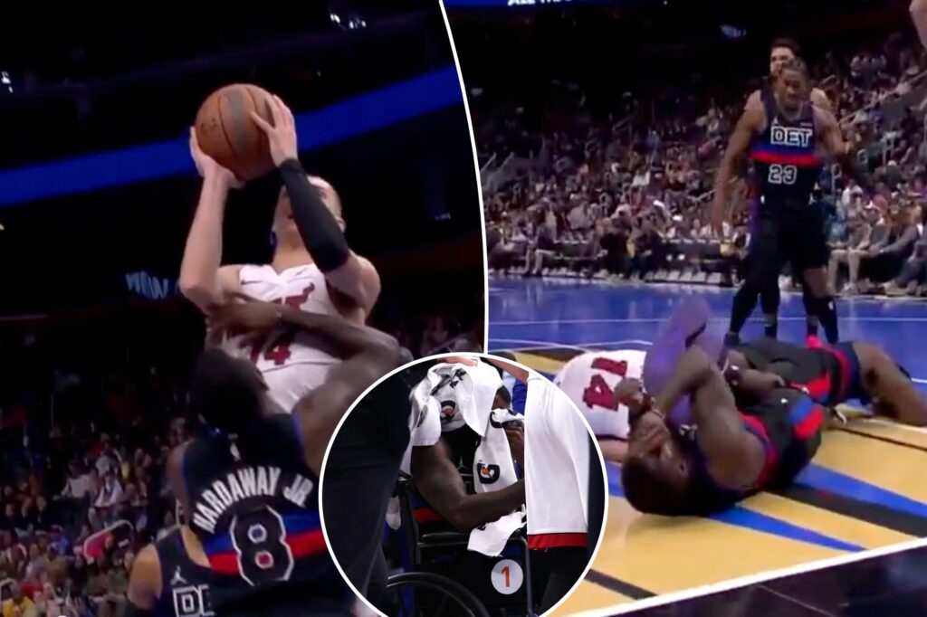 Tim Hardaway Jr. slams head, exits in wheelchair in scary Pistons moment