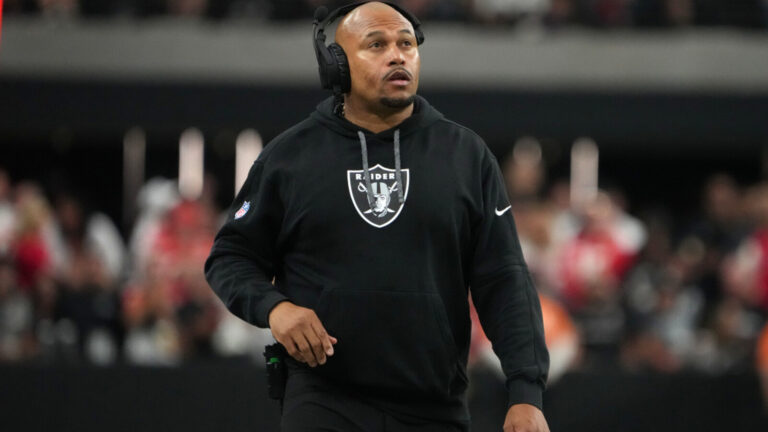 Las Vegas Raiders head coach Antonio Pierce finally shows some frustration after loss to the Atlanta Falcons
