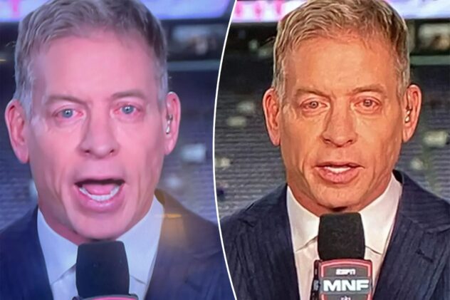 Troy Aikman’s red eyes spark fan concern during ‘MNF’ broadcast: ‘What in the world is wrong?’