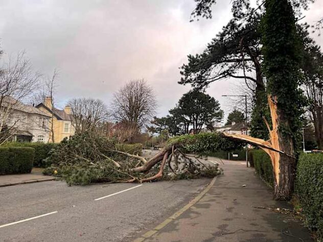 A fierce storm is lashing Ireland and Scotland with record winds, downing power lines