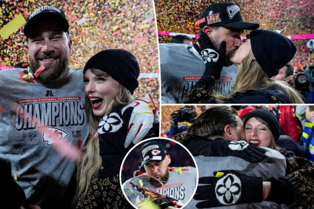 Taylor Swift and Travis Kelce celebrate Chiefs’ AFC Championship win: All the pics from the post-game ceremony