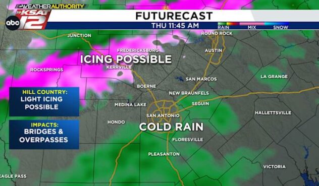 Thursday update: Cold & wet in San Antonio, still watching for a light mix in the Hill Country