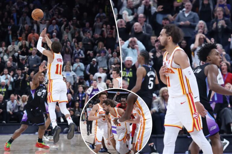 Trae Young sinks halfcourt shot at buzzer to seal wild Hawks win