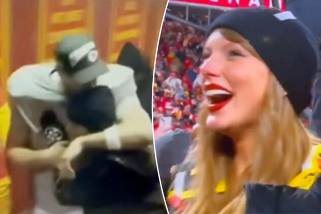 Travis Kelce embraces giddy Taylor Swift in Chiefs tunnel after AFC Championship win in new video