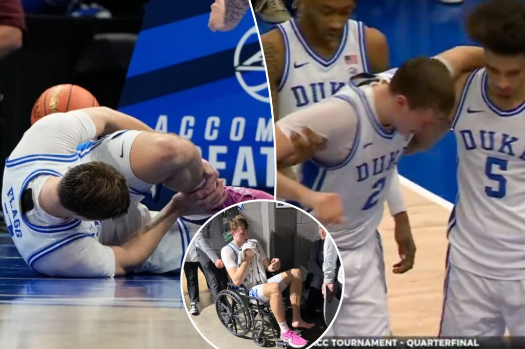 Duke’s Cooper Flagg in wheelchair after suffering ankle injury in major March Madness scare