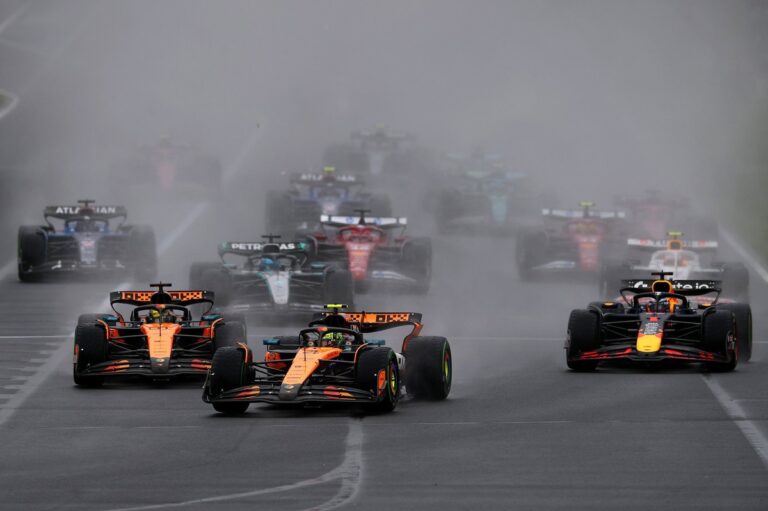 F1 Australian GP: Norris resists Verstappen to win chaotic wet/dry race