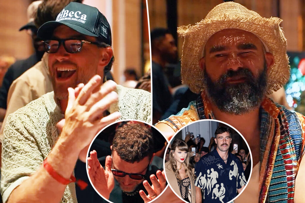 Travis Kelce re-emerges without Taylor Swift for boys’ night with Justin Timberlake, brother Jason in Las Vegas