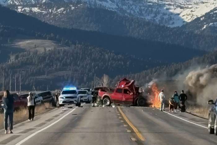 Texas man drove truck across center line and crashed into tour van near Yellowstone, police say; 7 people killed