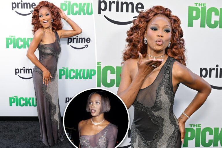 Keke Palmer shows some skin in vintage Versace gown first worn by Naomi Campbell