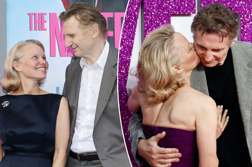 Pamela Anderson & Liam Neeson spark dating buzz at ‘Naked Gun’ premiere with their sons