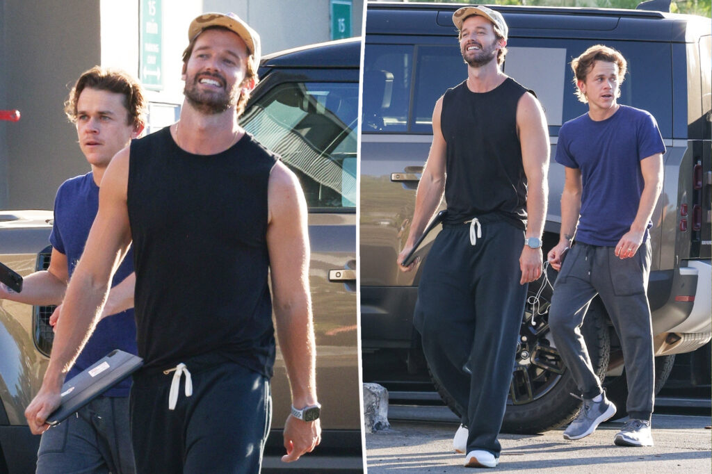 Patrick Schwarzenegger shows off toned arms during LA outing with fellow nepo baby John Owen Lowe
