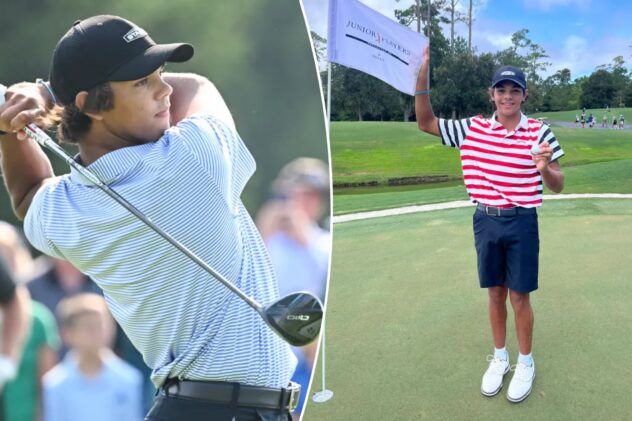 Charlie Woods sinks hole-in-one at 2025 Junior Players Championship