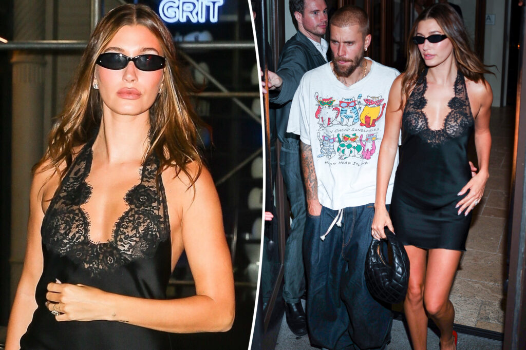 Hailey Bieber stuns in little black dress as she cozies up to Justin at ‘SWAG II’ release party