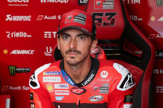 How far has Francesco Bagnaia fallen behind compared to last year in MotoGP?