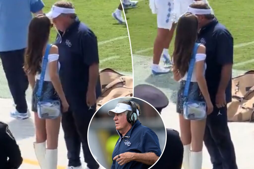 Jordon Hudson chats with Bill Belichick on sideline before North Carolina’s ugly loss to UCF