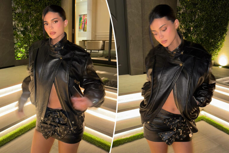 Kylie Jenner takes leather weather to new heights in micro-miniskirt seemingly made of belts