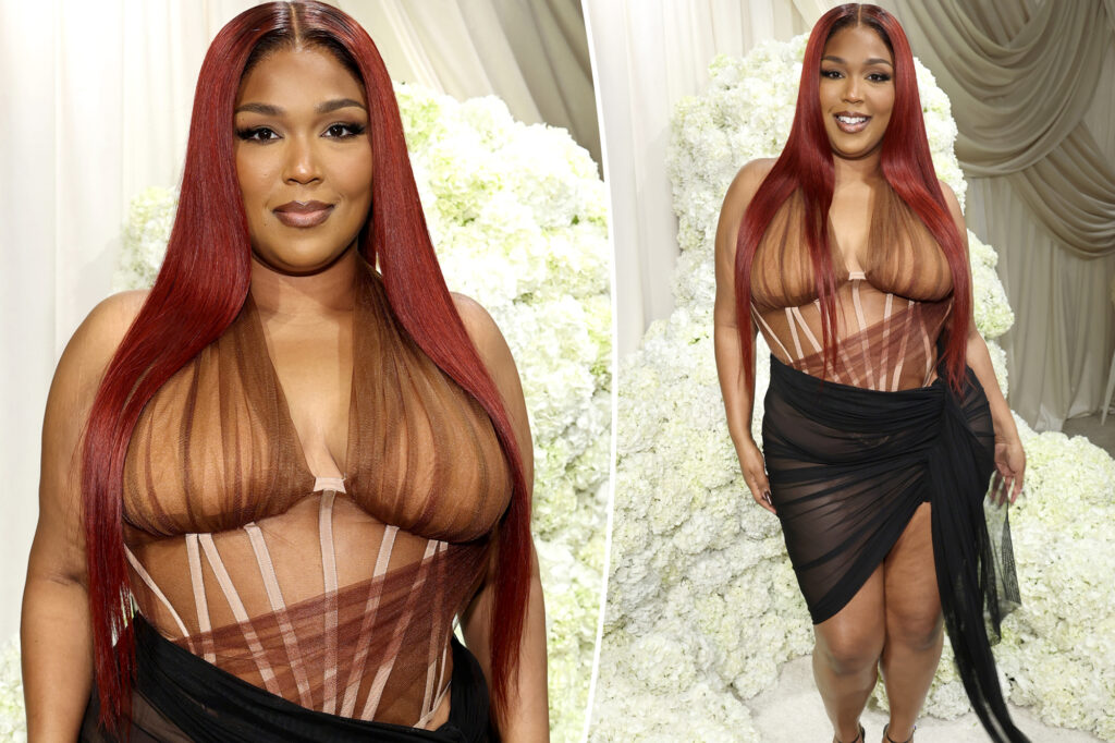 Lizzo flaunts major weight loss in racy sheer corset bodysuit at NYFW show
