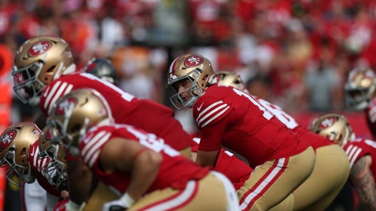 49ers’ Mac Jones to start again as Brock Purdy, Ricky Pearsall ruled out vs. Falcons