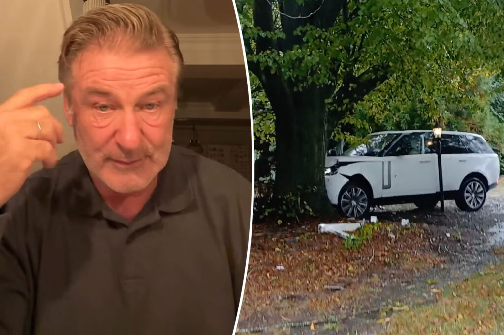 Alec Baldwin blames garbage truck the size of a ‘whale’ for crashing wife Hilaria’s car into a ‘big fat tree’