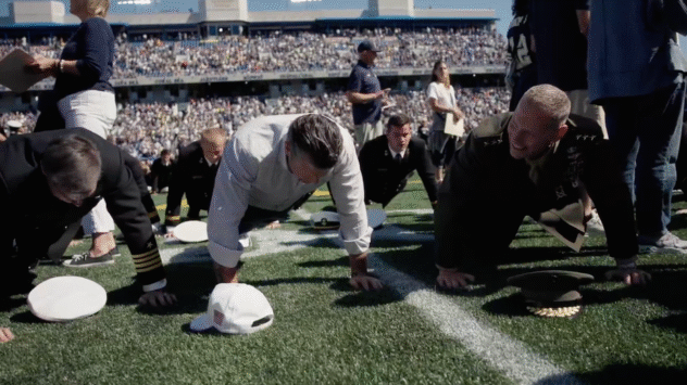 Hegseth helps set world record at Navy football game for most people doing pushups at the same time