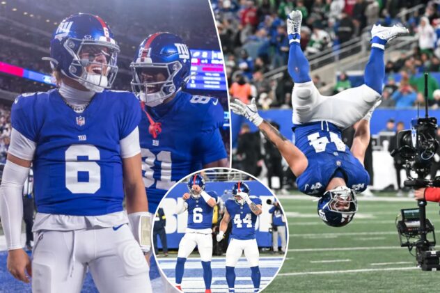 Jaxson Dart, Cam Skattebo power Giants to dominant win over Eagles