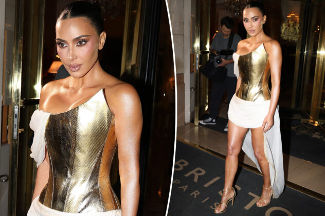 Kim Kardashian is a Grecian goddess in vintage Givenchy corset dress on 45th birthday