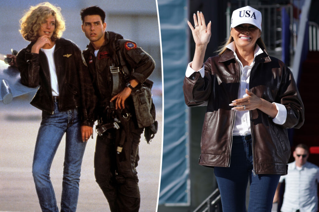 Melania Trump channels ‘Top Gun’ in leather bomber for naval station visit