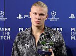 Nothing to smile about, Erling? Haaland looks miserable as he picks up player of the match award after his scathing verdict of Man City team-mates