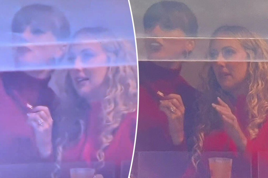 Taylor Swift and Brittany Mahomes match in red turtlenecks for Chiefs vs Commanders