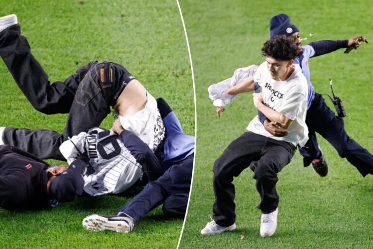 Two Yankees fans get destroyed by security after running onto field in middle of ALDS game