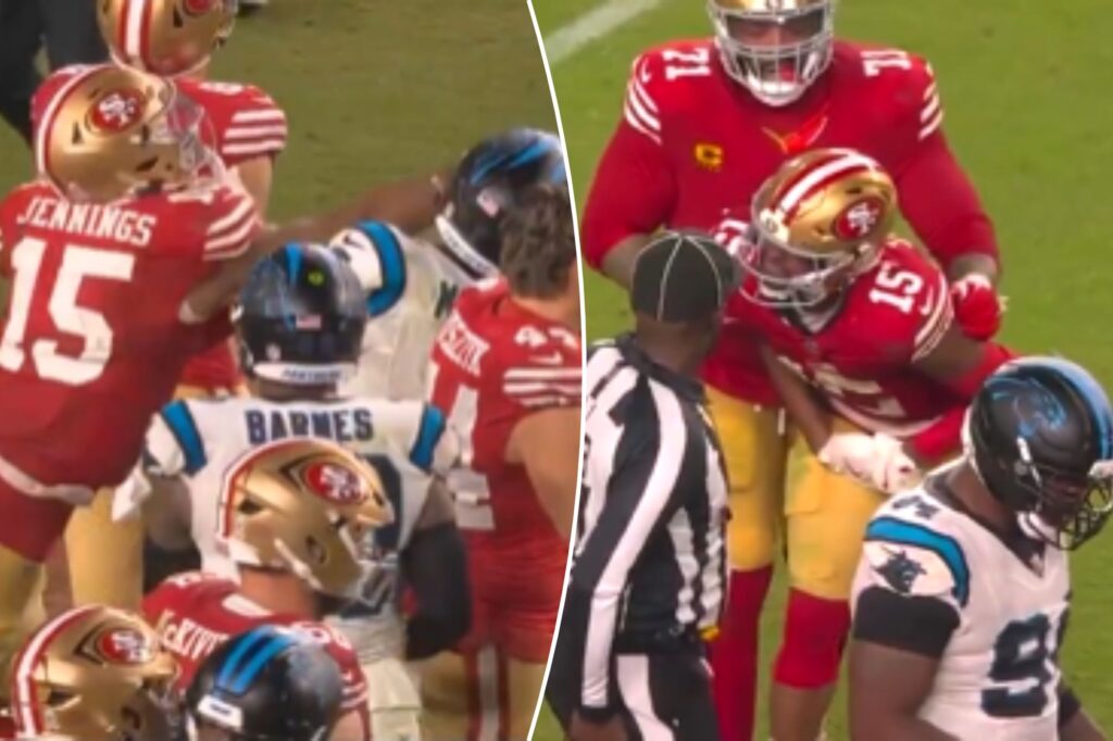 49ers’ Jauan Jennings strikes Panthers defender over ‘cheap shot’ in chaotic ‘MNF’ scene
