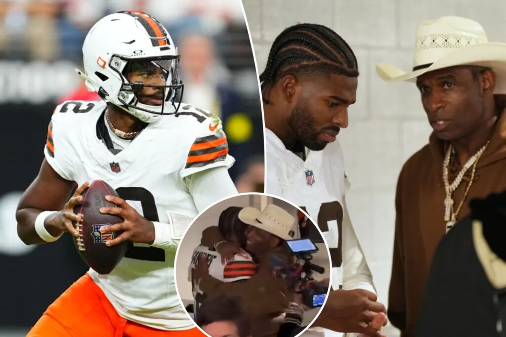 Browns’ Shedeur Sanders shares heartwarming moment with dad Deion after first NFL win