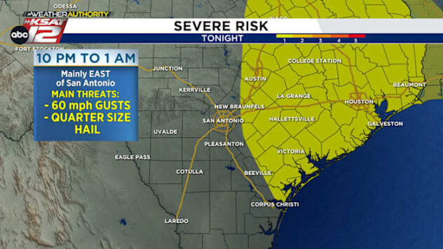 Strong Storms Possible East of San Antonio Tonight