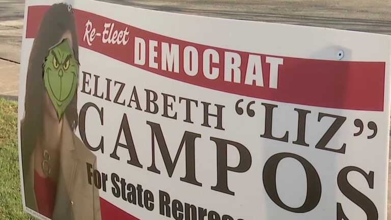 Campaign signs altered with the Grinch, but vandalism carries legal consequences in Texas