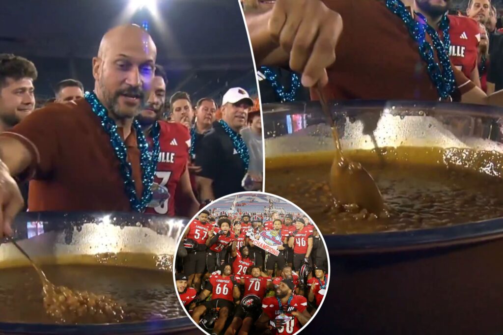 Louisville celebrates Boca Raton Bowl win by eating baked beans out of trophy presented by Keegan-Michael Key