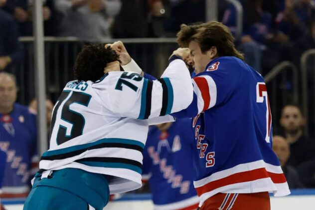Matt Rempe reveals he broke left thumb, underwent surgery after fight with Sharks’ Ryan Reaves
