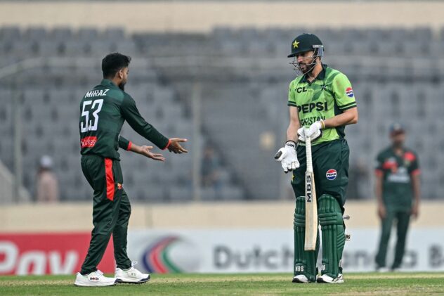 Agha left fuming after unusual run-out by Mehidy in second ODI