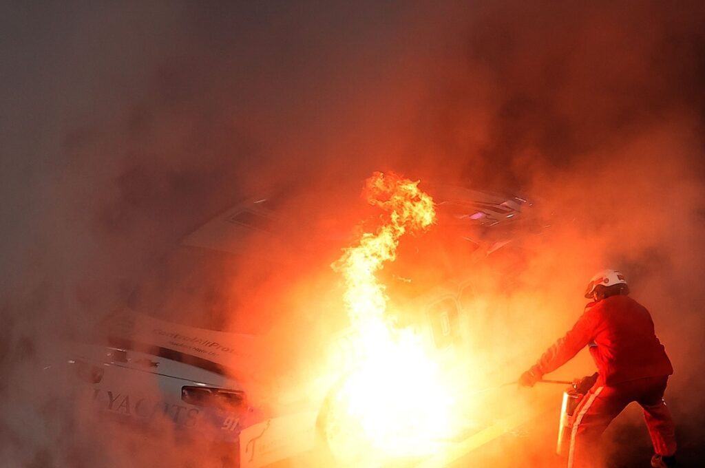 Car bursts into flames during NASCAR Bristol race after engine failure
