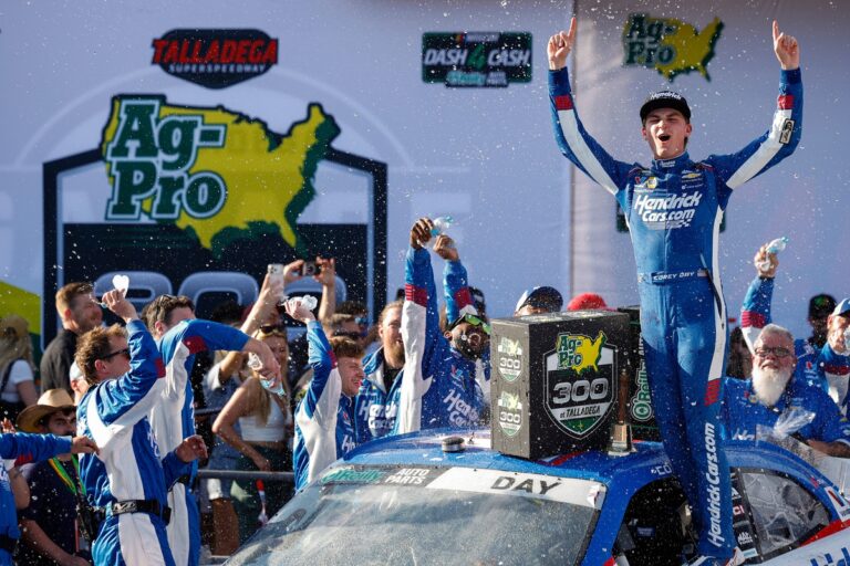 Corey Day earns first career NASCAR O'Reilly win in chaotic Talladega finish