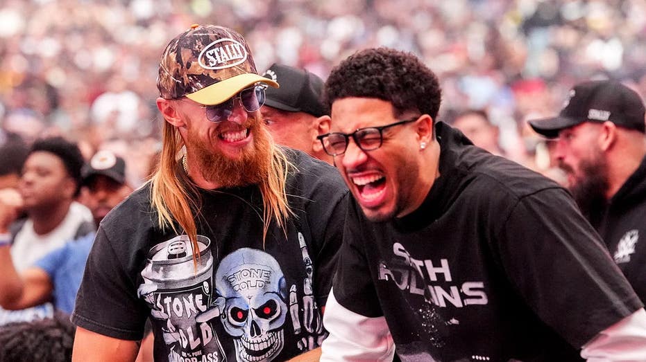 NFL star George Kittle intercepts NBA player Tyrese Haliburton's beer at WrestleMania 42