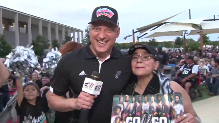 WATCH: KSAT’s Adam Caskey joins Spurs fans at The Rock at La Cantera ahead of Game 6